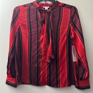 Liz Claiborne Red and Black Long Sleeve Blouse